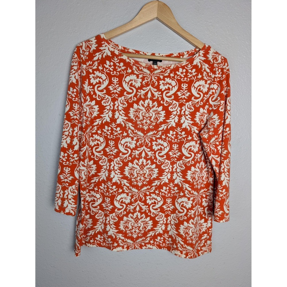 Talbots Orange and White Damask-Print Tunic